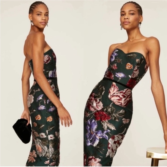 Marchesa Notte Strapless Floral Midi Dress size 12 - Picture 4 of 9